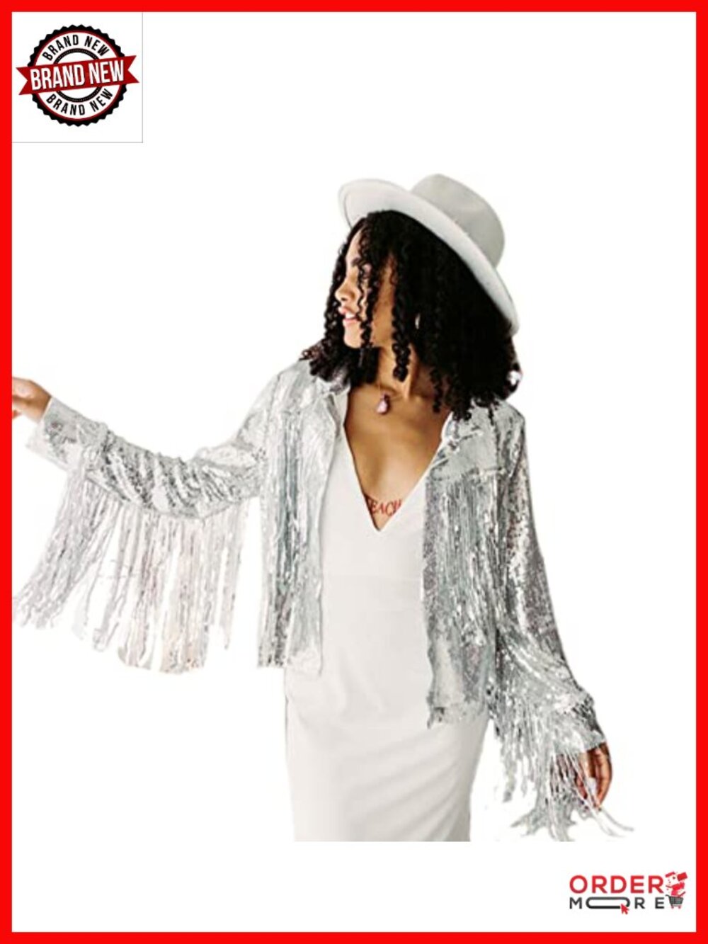Sequin Fringe Jacket Disco Cowgirl Bridal Open Front Coat